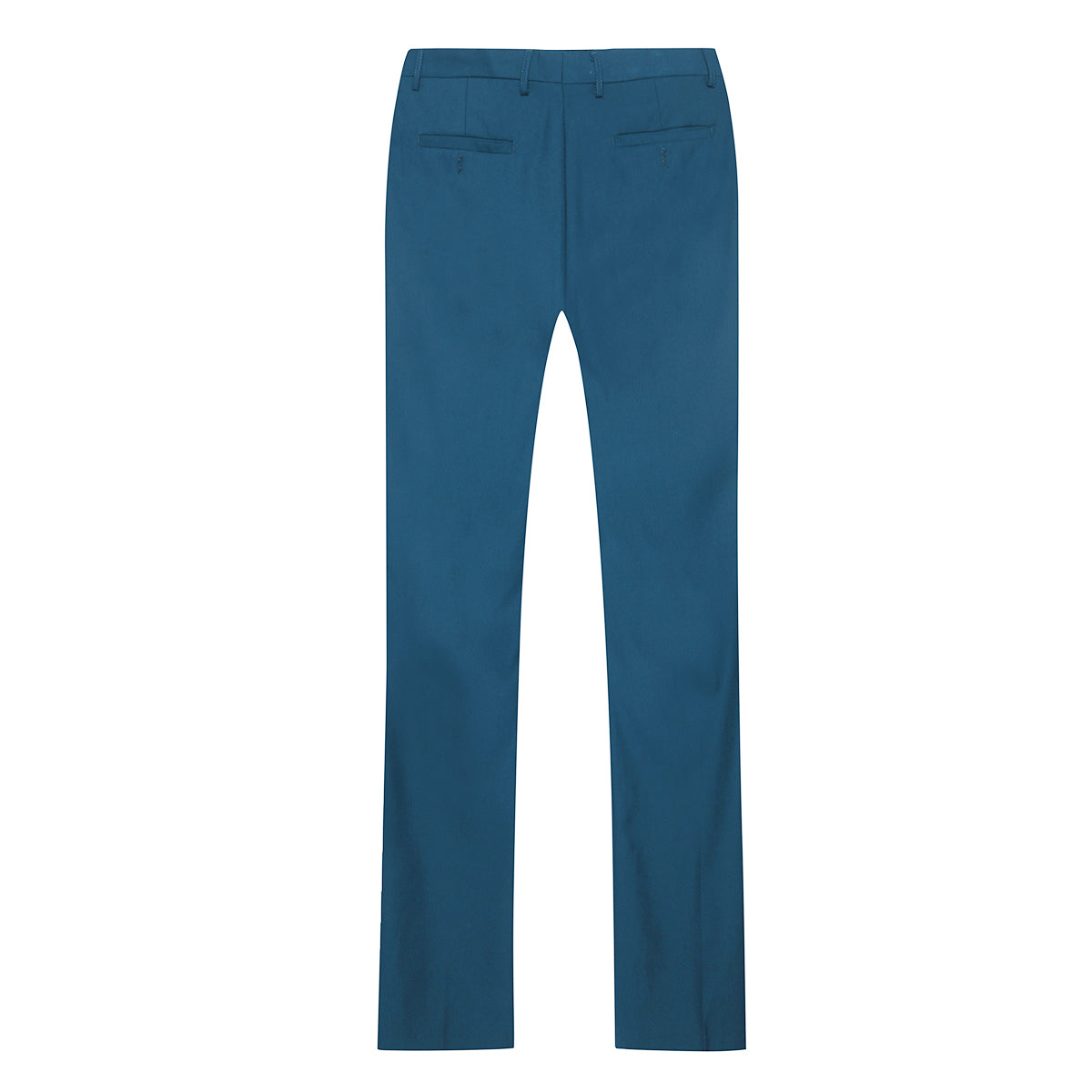 Blue # Men's slim fit 2-piece suit with one-button closure and classic modern design, blue formal blazer jacket with matching flat-front trousers, premium polyester viscose blend suit for business, wedding, office and daily wear, isolated on white background.