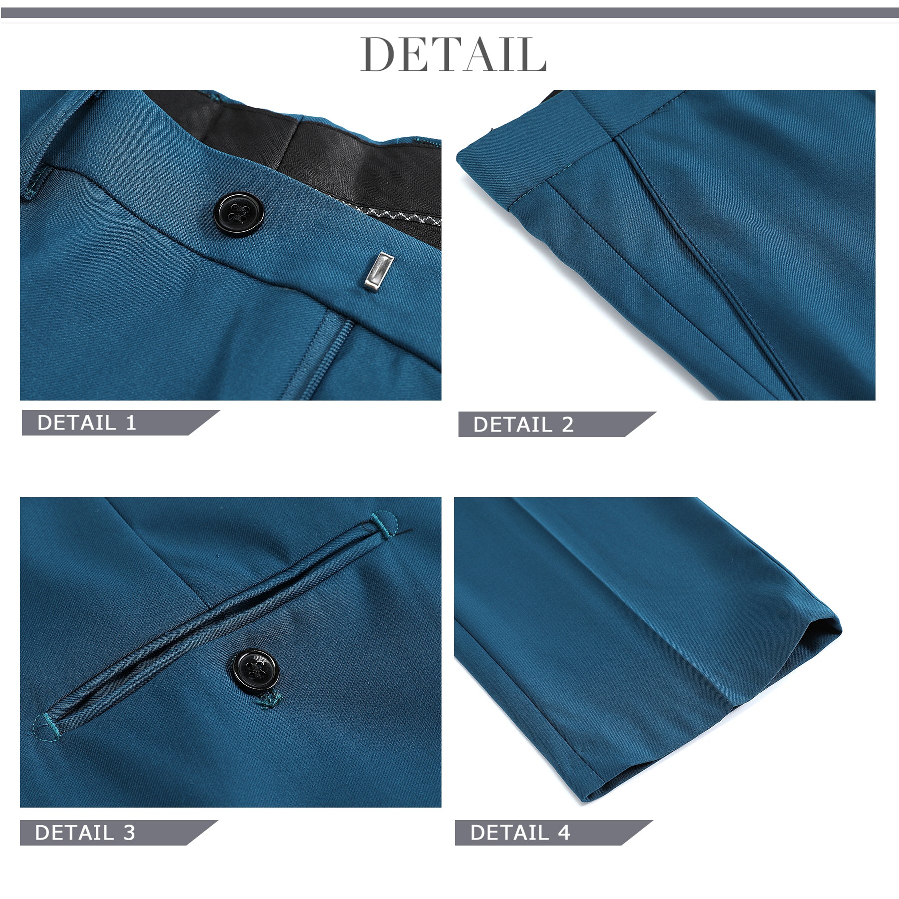 Blue # Men's slim fit 2-piece suit with one-button closure and classic modern design, blue formal blazer jacket with matching flat-front trousers, premium polyester viscose blend suit for business, wedding, office and daily wear, isolated on white background.