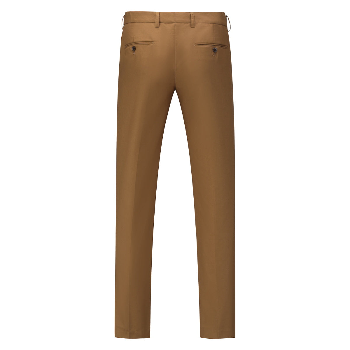Coffee # Men's slim fit 2-piece suit with two-button closure and notch lapel, solid coffee formal blazer jacket with matching flat-front trousers, versatile business wear for office, wedding, prom and daily occasions, isolated on white background.