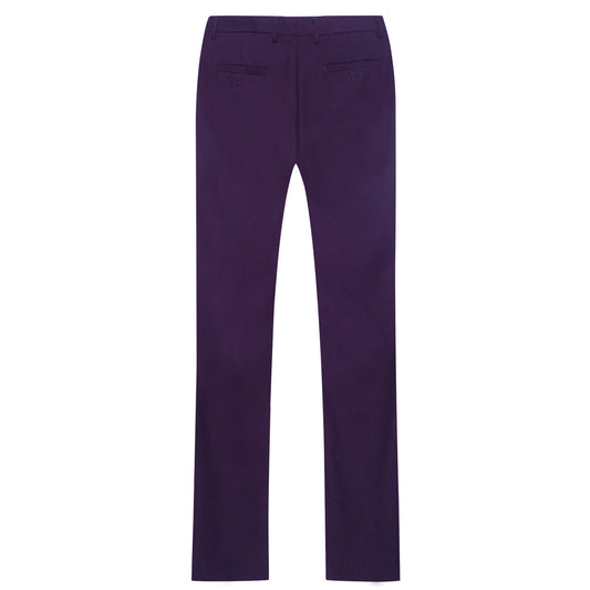 Purple # Men's slim fit 2-piece suit with two-button closure and notch lapel, solid purple formal blazer jacket with matching flat-front trousers, versatile business wear for office, wedding, prom and daily occasions, isolated on white background.