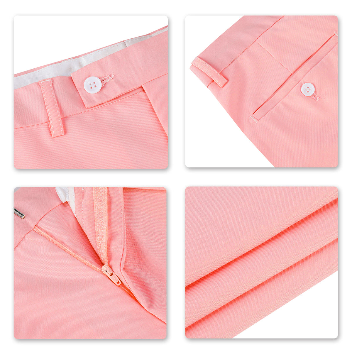 Pink # Men's slim fit 3-piece suit with one-button closure, fashionable pink blazer jacket with matching vest and trousers, formal wedding party prom business wear set, isolated on white background.