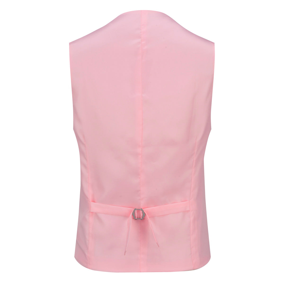 Pink # Men's slim fit 3-piece suit with one-button closure, fashionable pink blazer jacket with matching vest and trousers, formal wedding party prom business wear set, isolated on white background.