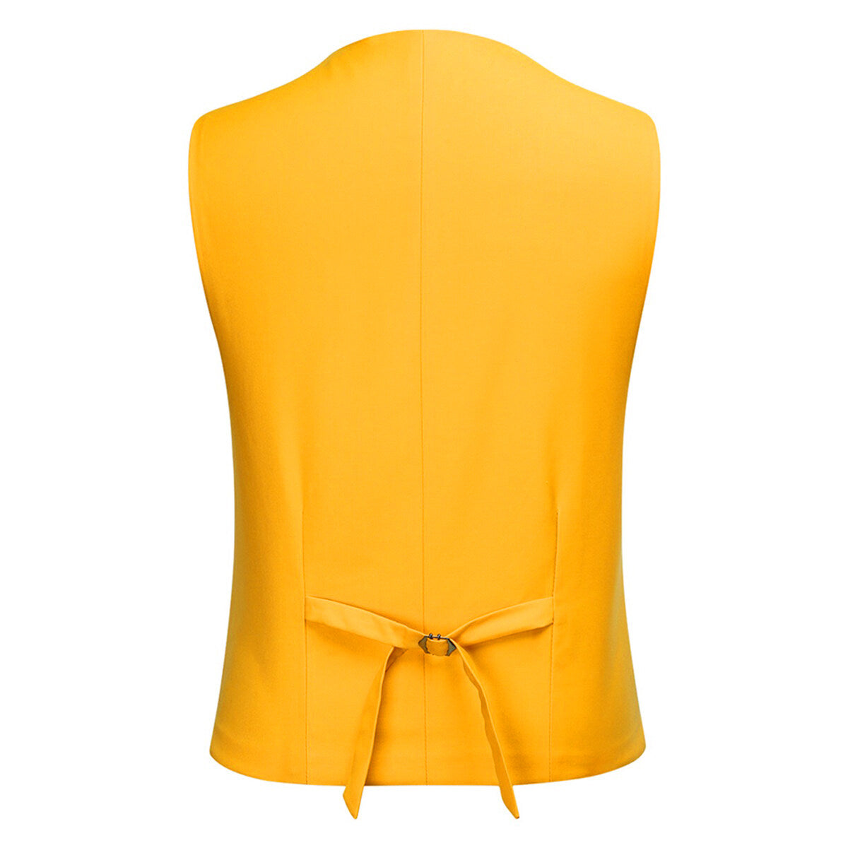 Yellow # Men's slim fit 3-piece fashion suit with one-button closure, yellow formal blazer jacket with matching vest and flat-front trousers, elegant polyester blend suit for wedding, prom, business and special occasions, isolated on white background.