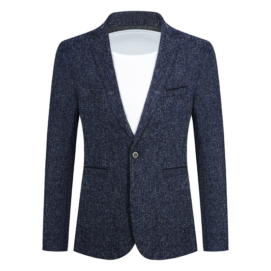 Blue # Men's notch lapel single-breasted blazer, classic solid blue sport coat jacket with flat collar and environmental protection buttons, premium polyester viscose blend fabric for business, office, wedding and daily wear, isolated on white background.