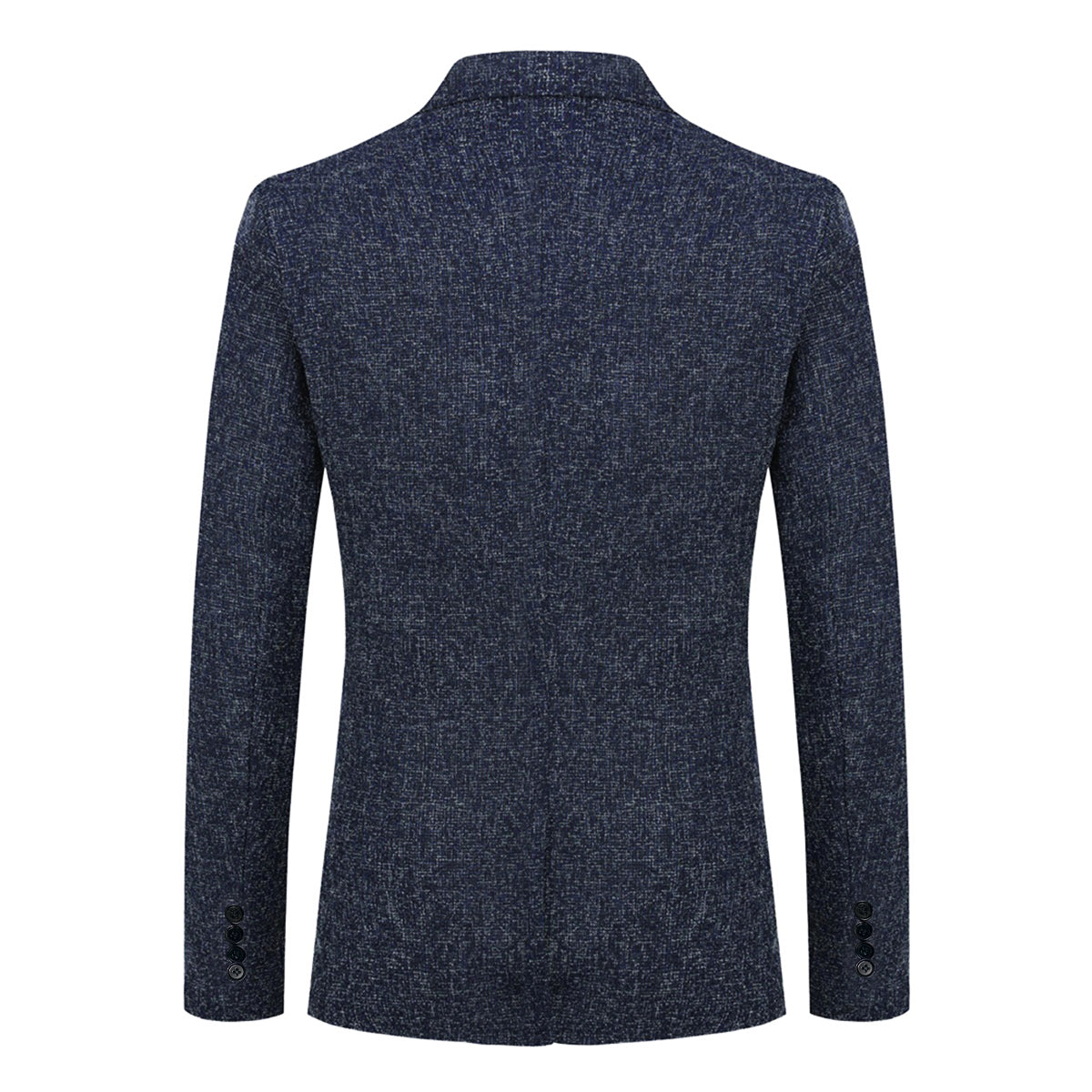 Blue # Men's notch lapel single-breasted blazer, classic solid blue sport coat jacket with flat collar and environmental protection buttons, premium polyester viscose blend fabric for business, office, wedding and daily wear, isolated on white background.