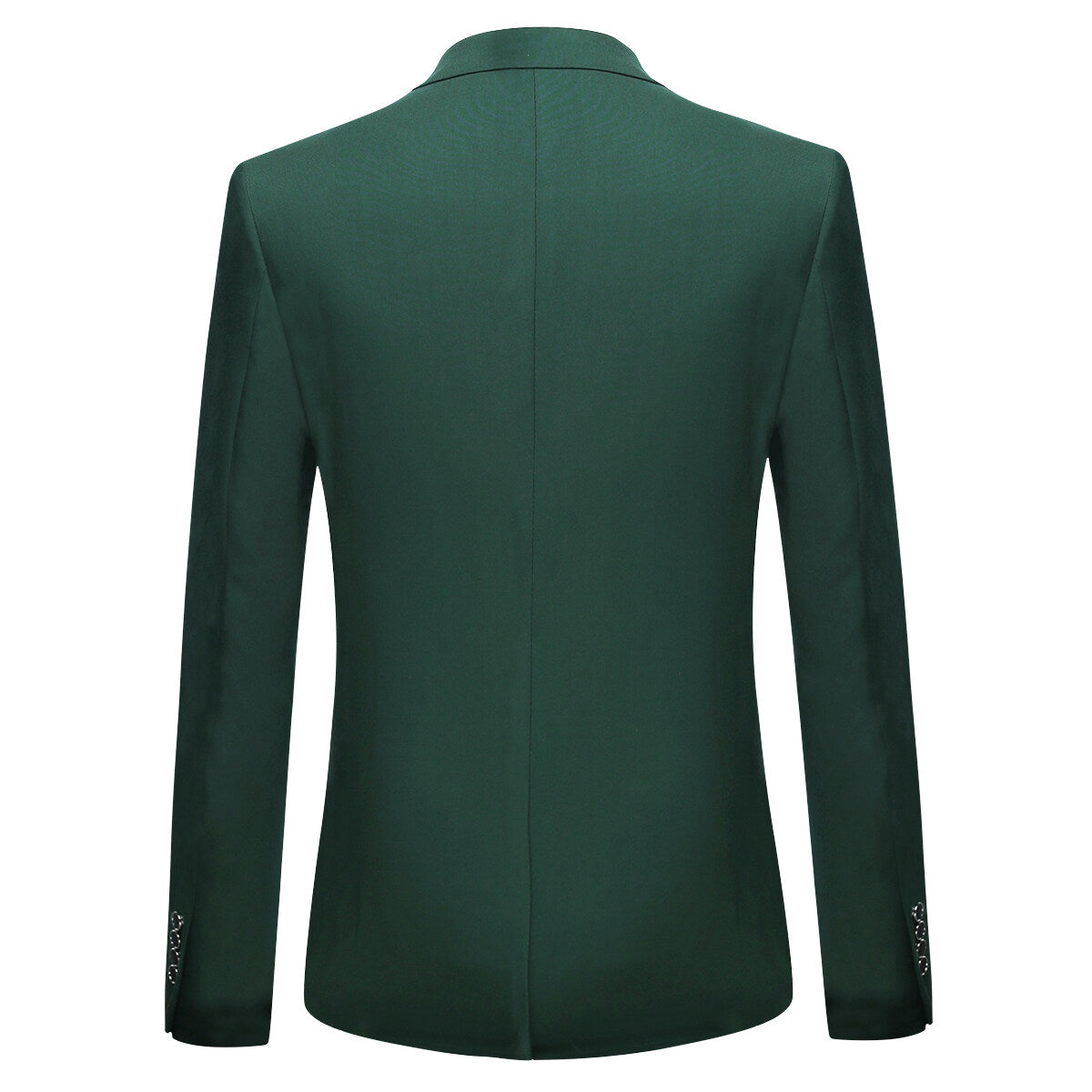 Dark Green # Men's one-button casual blazer with flat collar and single-breasted closure, stylish dark green sport coat jacket with premium polyester viscose blend fabric and eco-friendly buttons for business, office, wedding and daily wear, isolated on white background.