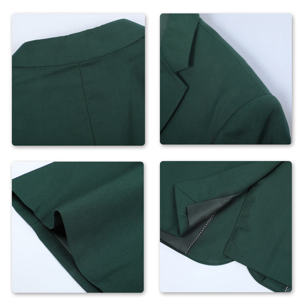Dark Green # Men's one-button casual blazer with flat collar and single-breasted closure, stylish dark green sport coat jacket with premium polyester viscose blend fabric and eco-friendly buttons for business, office, wedding and daily wear, isolated on white background.