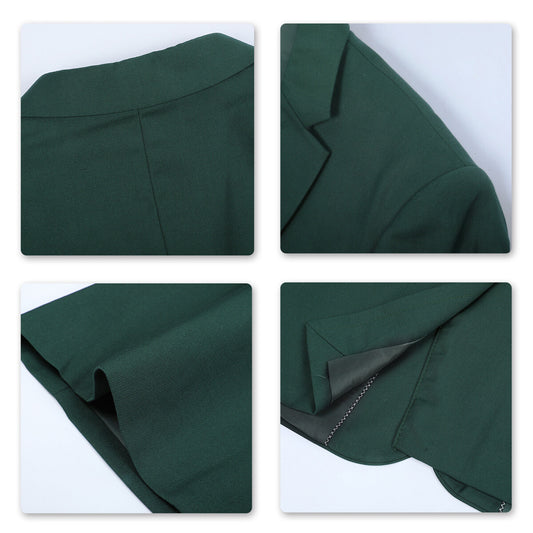 Dark Green # Men's one-button casual blazer with flat collar and single-breasted closure, stylish dark green sport coat jacket with premium polyester viscose blend fabric and eco-friendly buttons for business, office, wedding and daily wear, isolated on white background.
