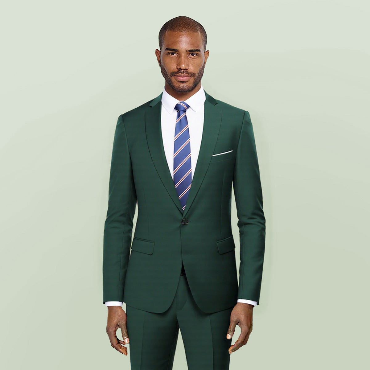 Dark Green # Men's one-button casual blazer with flat collar and single-breasted closure, stylish dark green sport coat jacket with premium polyester viscose blend fabric and eco-friendly buttons for business, office, wedding and daily wear, isolated on white background.