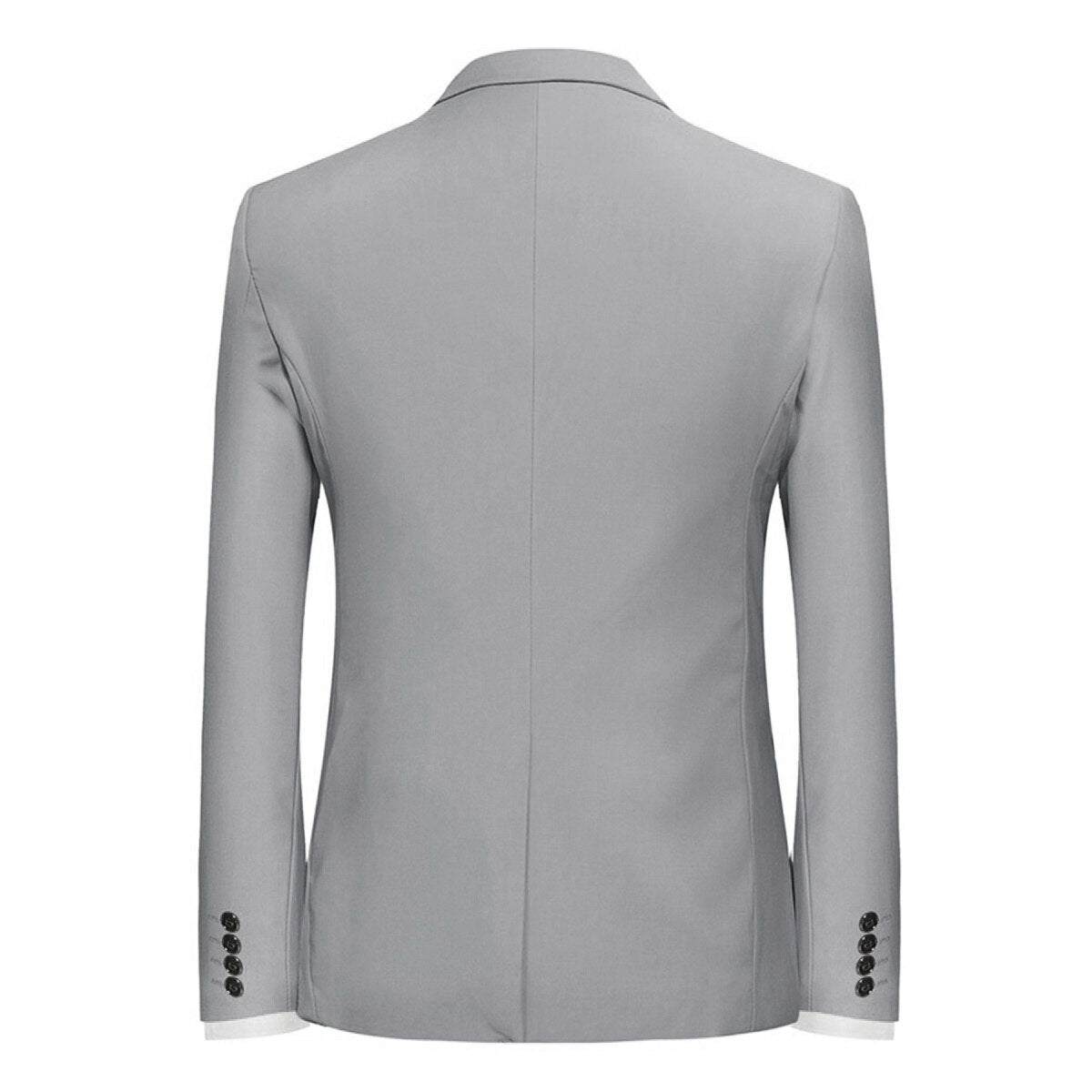 Light Grey # Men's one-button casual blazer with flat collar and single-breasted closure, stylish light grey sport coat jacket with premium polyester viscose blend fabric and environmental protection buttons for business, office, wedding and daily wear, isolated on white background.