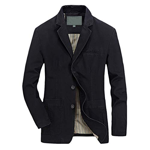 Black # Men's casual 2-button slim fit autumn blazer, notched lapel single-breasted sport coat with lightly padded shoulders and multiple pockets, versatile black jacket for business, office, school and daily wear, isolated on white background.