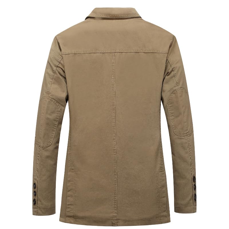 Khaki # Men's slim fit casual blazer sport coat, single-breasted 2-button jacket with notched lapels and lightly padded shoulders, versatile khaki autumn blazer for business, office, school and daily wear, isolated on white background.