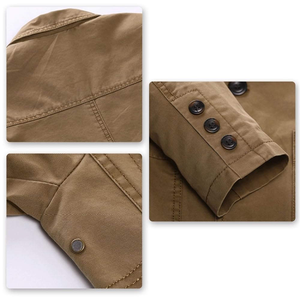 Khaki # Men's slim fit casual blazer sport coat, single-breasted 2-button jacket with notched lapels and lightly padded shoulders, versatile khaki autumn blazer for business, office, school and daily wear, isolated on white background.