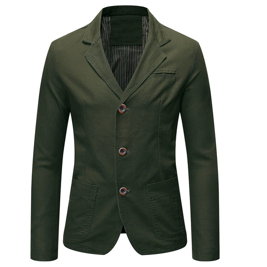 Army Green # Men's slim fit casual blazer, 2-button single-breasted sport coat with notched lapel and lightly padded shoulders, versatile army green jacket for business, office, school and daily wear, isolated on white background.