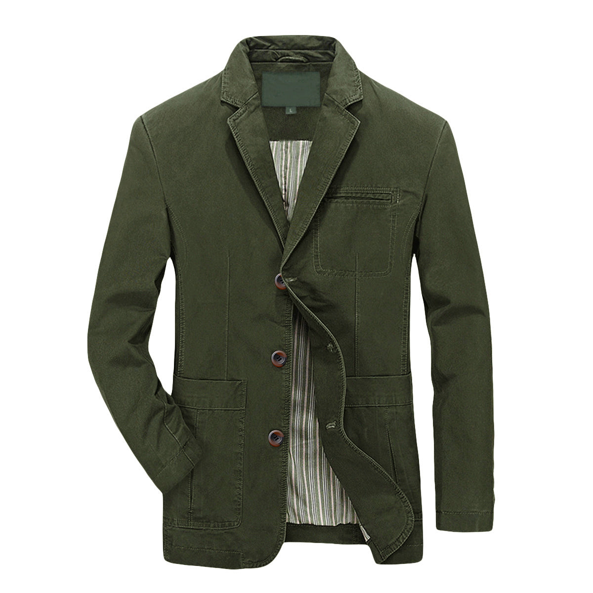 Army Green # Men's slim fit casual blazer, 2-button single-breasted sport coat with notched lapel and lightly padded shoulders, versatile army green jacket for business, office, school and daily wear, isolated on white background.