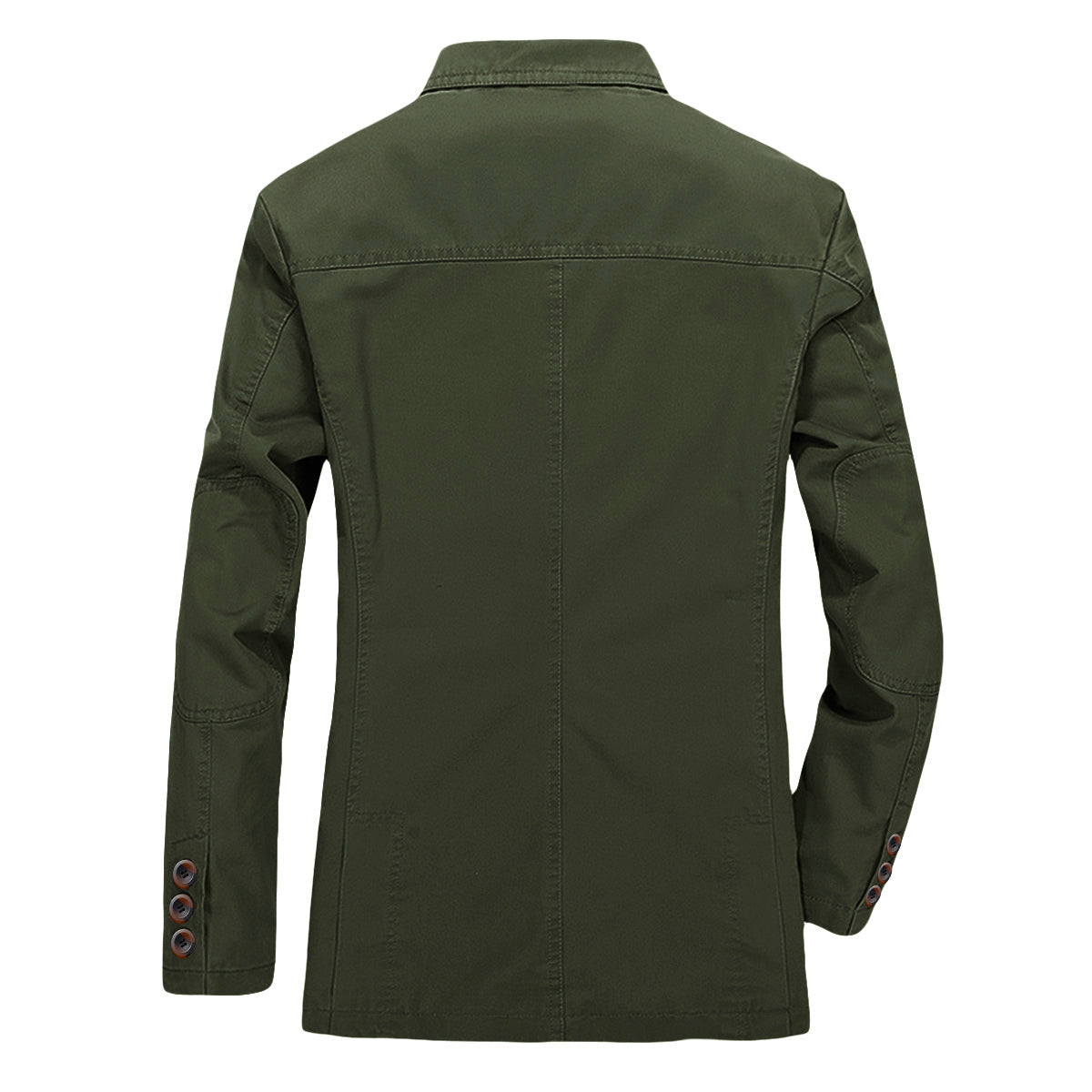Army Green # Men's slim fit casual blazer, 2-button single-breasted sport coat with notched lapel and lightly padded shoulders, versatile army green jacket for business, office, school and daily wear, isolated on white background.
