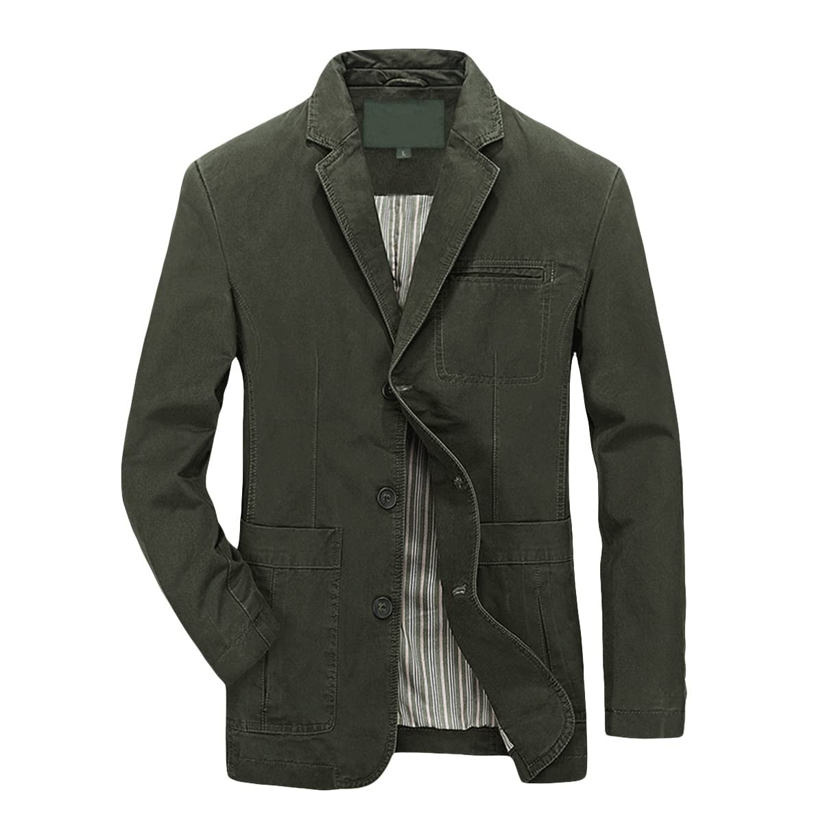 Army Green # Men's slim fit casual blazer, 2-button single-breasted sport coat with notched lapel and lightly padded shoulders, versatile army green jacket for business, office, school and daily wear, isolated on white background.