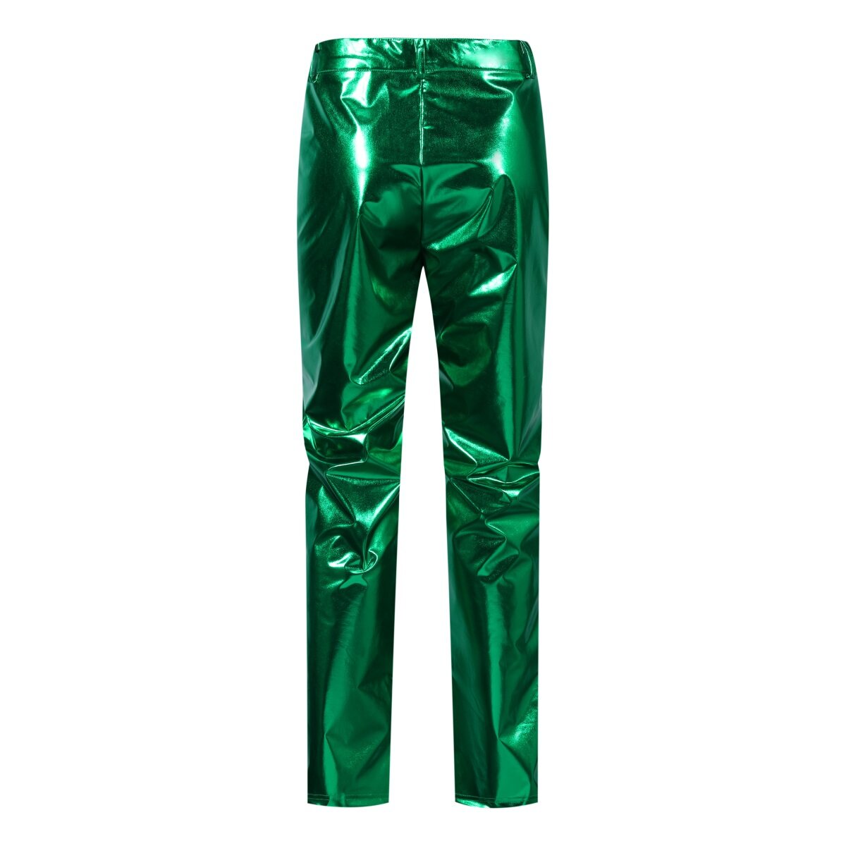 Green # Men's 2-piece stand collar one-button glitter suit with shawl collar and slim fit, solid green sparkle formal blazer jacket with fully lined interior and matching flat-front trousers for party, wedding, prom and special occasions, isolated on white background.