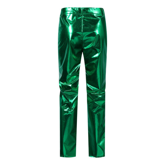 Green # Men's 2-piece stand collar one-button glitter suit with shawl collar and slim fit, solid green sparkle formal blazer jacket with fully lined interior and matching flat-front trousers for party, wedding, prom and special occasions, isolated on white background.
