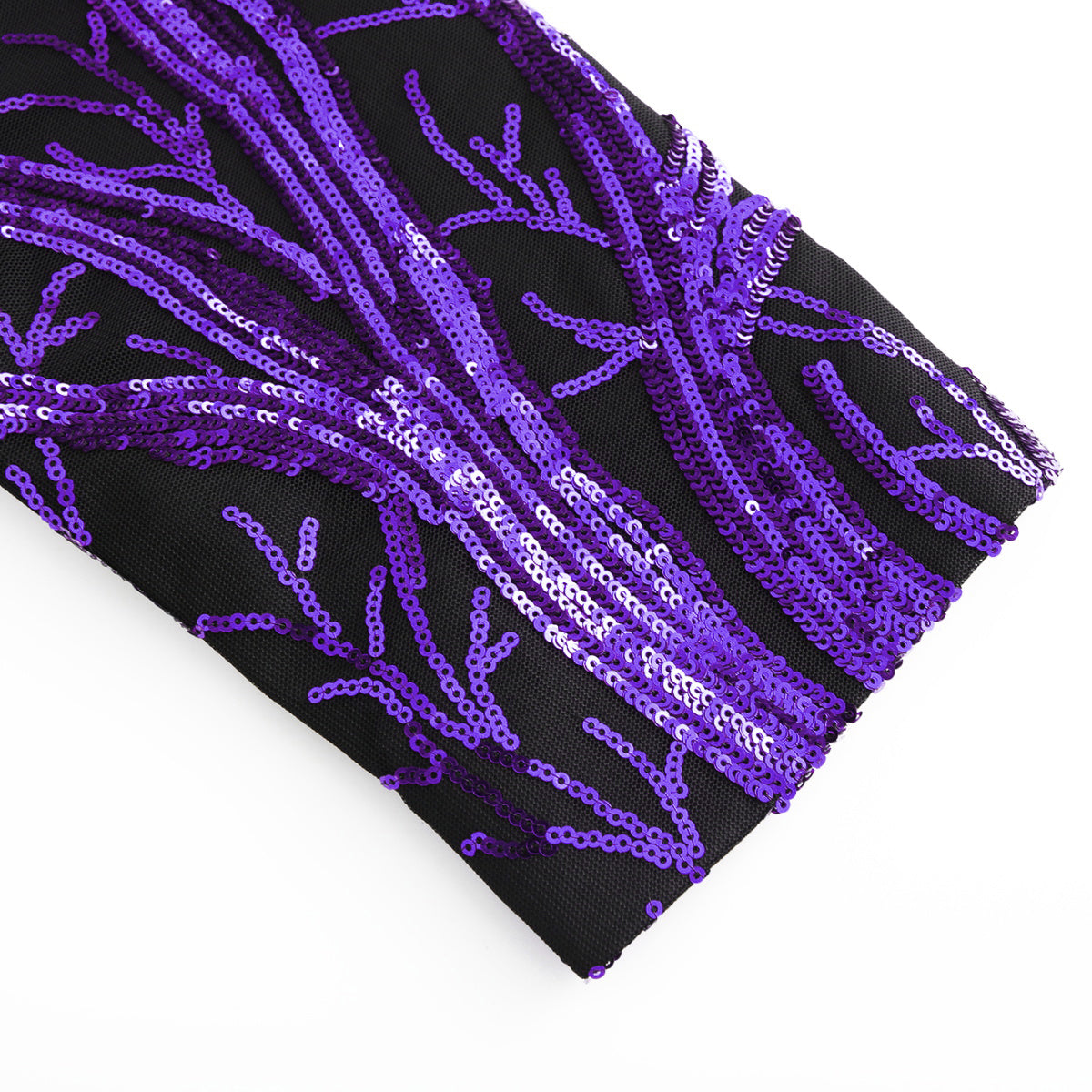 Purple # Men's slim fit lightning tree sequin blazer with notched lapel and single-button closure, purple sparkle suit jacket with unique sequin pattern and 3D tailored fit for party, prom, wedding and stage performance, isolated on white background.