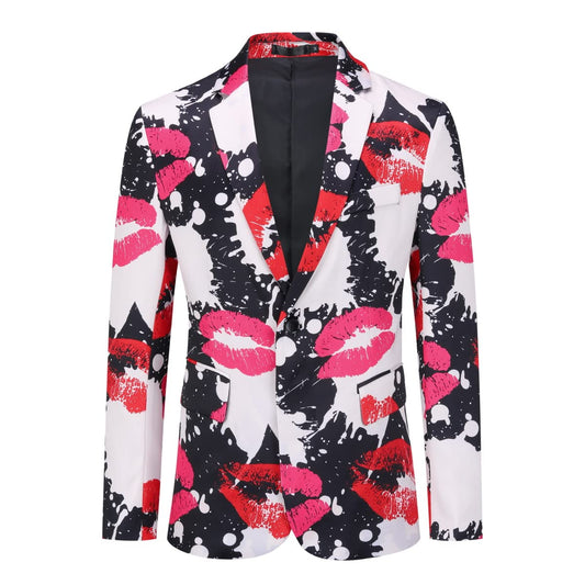 Floral 03 # Men's floral printed two-button casual blazer, single-breasted notch lapel sport coat with novelty floral pattern, cotton-polyester blend jacket for party, wedding, date and daily wear, isolated on white background.