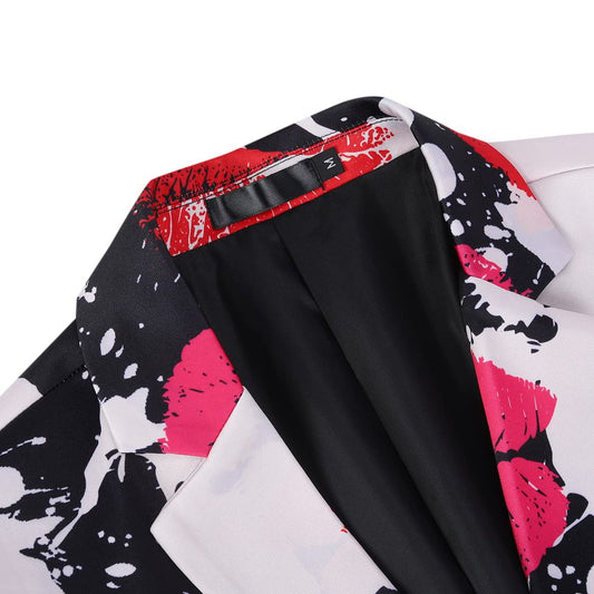Floral 03 # Men's floral printed two-button casual blazer, single-breasted notch lapel sport coat with novelty floral pattern, cotton-polyester blend jacket for party, wedding, date and daily wear, isolated on white background.