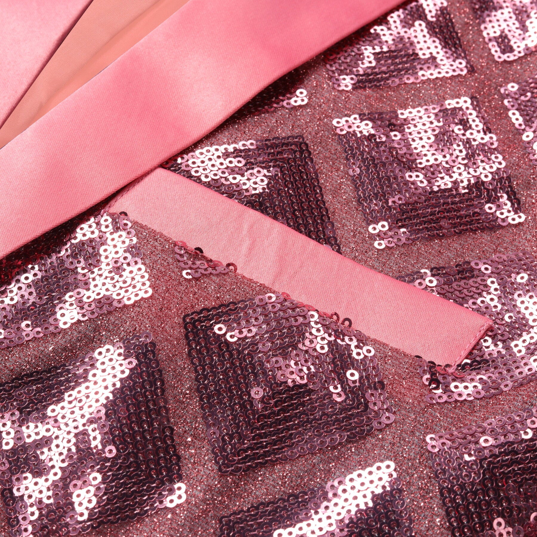 Pink # Men's one-button plaid sequin blazer with notched lapel and slim fit, pink sparkle suit jacket with unique sequin pattern and 3D tailored fit for party, prom, wedding and stage performance, isolated on white background.