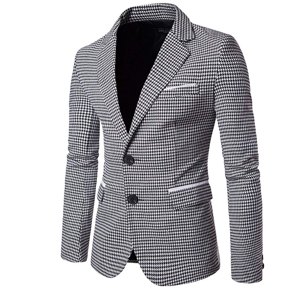 Black White # Men's two-button notch lapel blazer with structured fit, black and white casual sport coat jacket with premium cotton polyester blend fabric, wrinkle-resistant and breathable for daily business, office, wedding and party wear, isolated on white background.