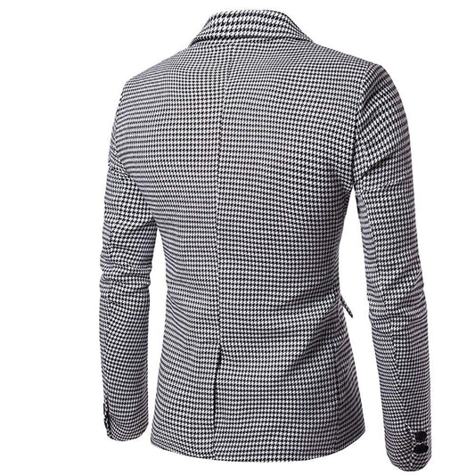 Black White # Men's two-button notch lapel blazer with structured fit, black and white casual sport coat jacket with premium cotton polyester blend fabric, wrinkle-resistant and breathable for daily business, office, wedding and party wear, isolated on white background.