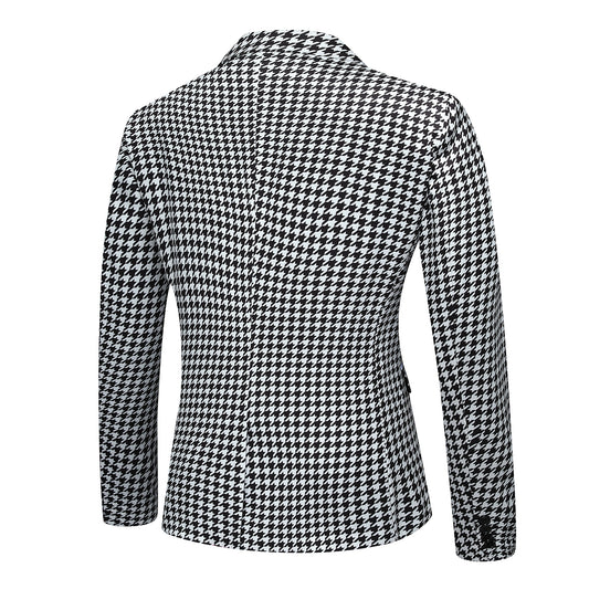 Black White # Men's two-button notch lapel blazer with structured fit, black and white casual sport coat jacket with premium cotton polyester blend fabric, wrinkle-resistant and breathable for daily business, office, wedding and party wear, isolated on white background.