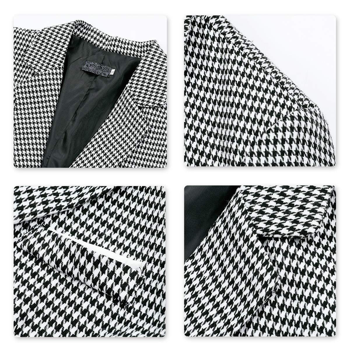 Black White # Men's two-button notch lapel blazer with structured fit, black and white casual sport coat jacket with premium cotton polyester blend fabric, wrinkle-resistant and breathable for daily business, office, wedding and party wear, isolated on white background.