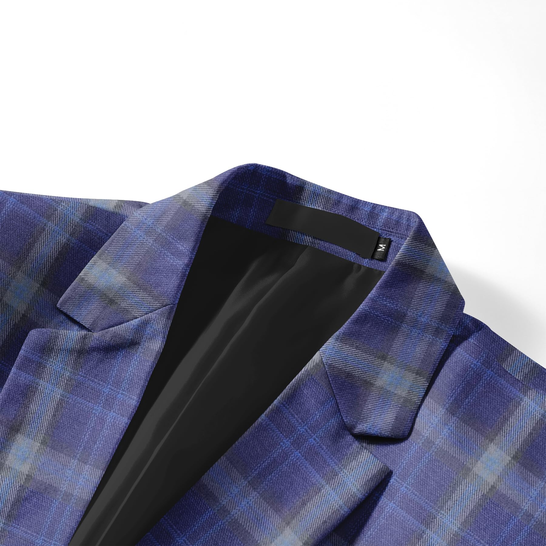 Dark Purple # Men's slim fit plaid suit blazer, 1-button single-breasted sport coat with notched lapel and back vent, stylish dark purple tweed checkered jacket for wedding, prom, business, party and daily wear, isolated on white background.