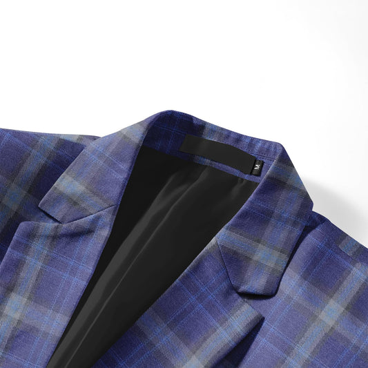 Dark Purple # Men's slim fit plaid suit blazer, 1-button single-breasted sport coat with notched lapel and back vent, stylish dark purple tweed checkered jacket for wedding, prom, business, party and daily wear, isolated on white background.