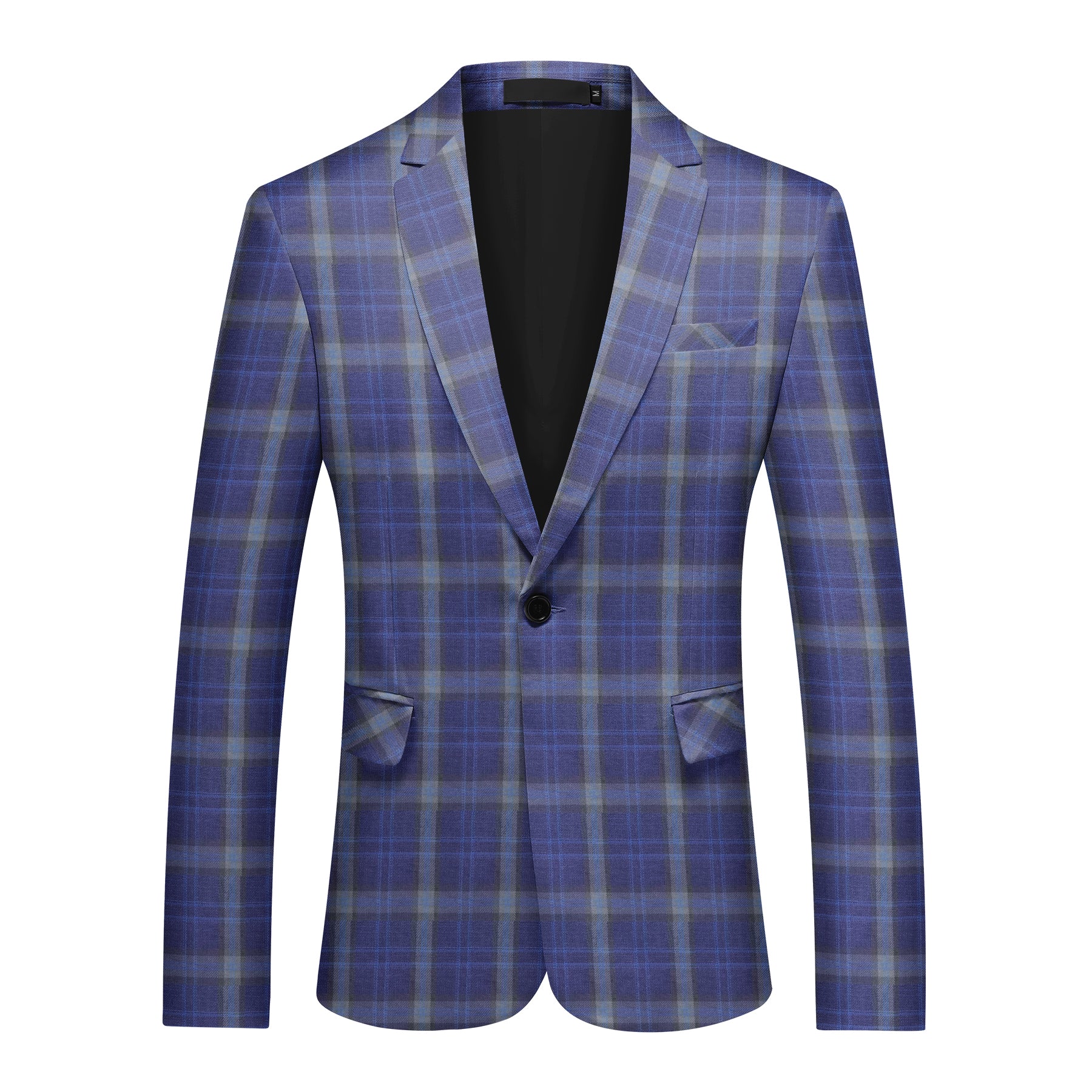 Dark Purple # Men's slim fit 2-piece plaid suit with one-button peaked lapel and fully lined blazer jacket, dark purple checkered formal suit with matching trousers for party, dinner, wedding, prom and daily business wear, isolated on white background.