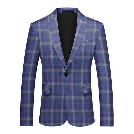Dark Purple # Men's slim fit 2-piece plaid suit with one-button peaked lapel and fully lined blazer jacket, dark purple checkered formal suit with matching trousers for party, dinner, wedding, prom and daily business wear, isolated on white background.