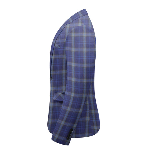 Dark Purple # Men's slim fit 2-piece plaid suit with one-button peaked lapel and fully lined blazer jacket, dark purple checkered formal suit with matching trousers for party, dinner, wedding, prom and daily business wear, isolated on white background.