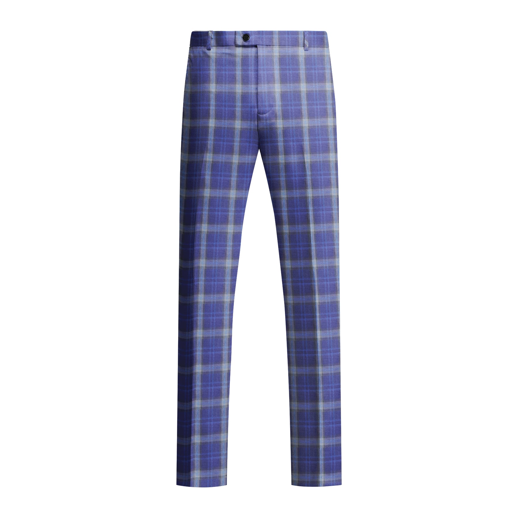 Dark Purple # Men's slim fit 2-piece plaid suit with one-button peaked lapel and fully lined blazer jacket, dark purple checkered formal suit with matching trousers for party, dinner, wedding, prom and daily business wear, isolated on white background.