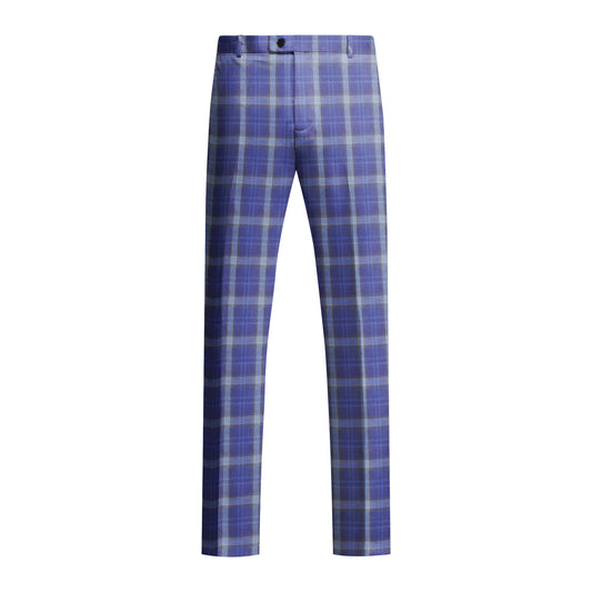 Dark Purple # Men's slim fit 2-piece plaid suit with one-button peaked lapel and fully lined blazer jacket, dark purple checkered formal suit with matching trousers for party, dinner, wedding, prom and daily business wear, isolated on white background.