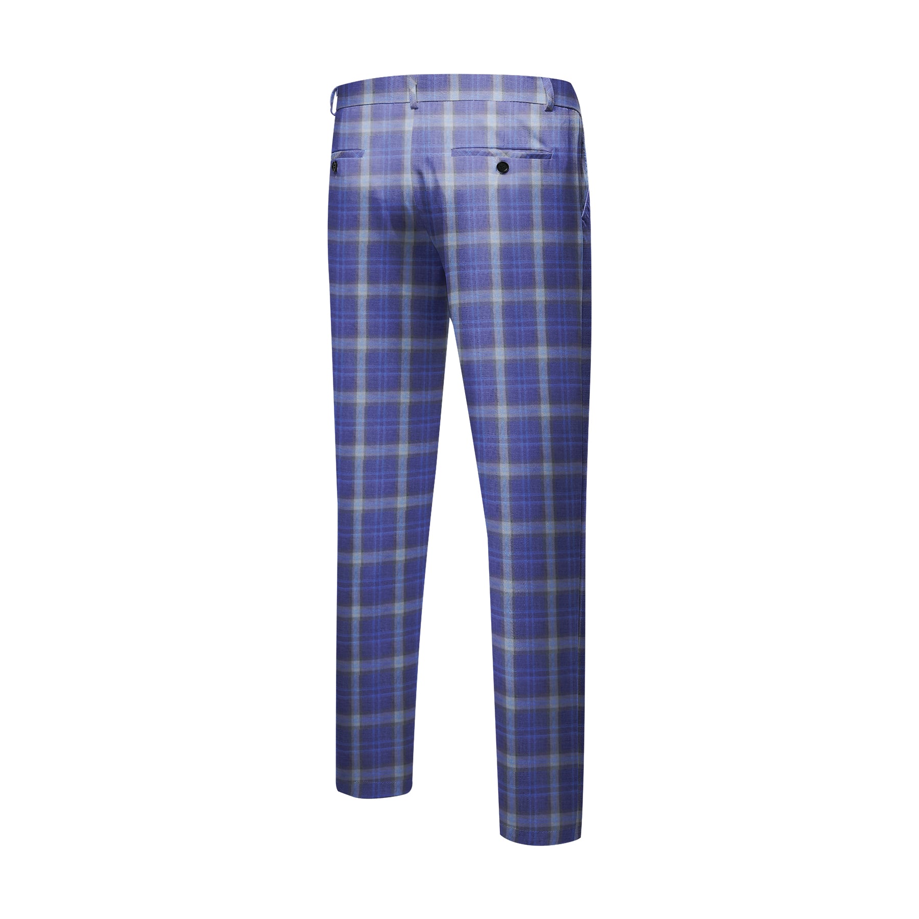 Dark Purple # Men's slim fit 2-piece plaid suit with one-button peaked lapel and fully lined blazer jacket, dark purple checkered formal suit with matching trousers for party, dinner, wedding, prom and daily business wear, isolated on white background.