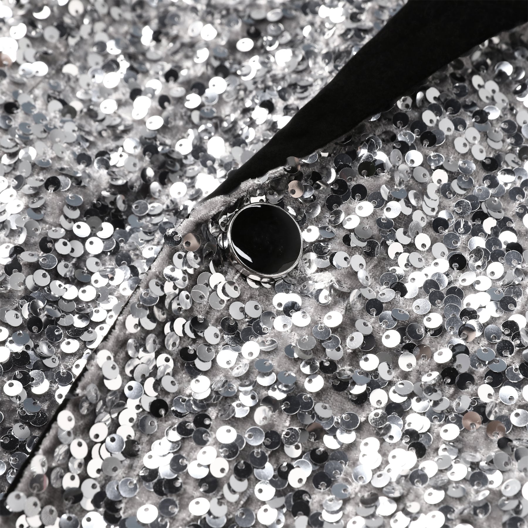 White # Men's shiny sequin suit jacket with velvet shawl lapel and one-button closure, tailored-fit tuxedo blazer with sparkling white sequins for dinner party, prom, cocktail, wedding, and stage performance, isolated on white background.