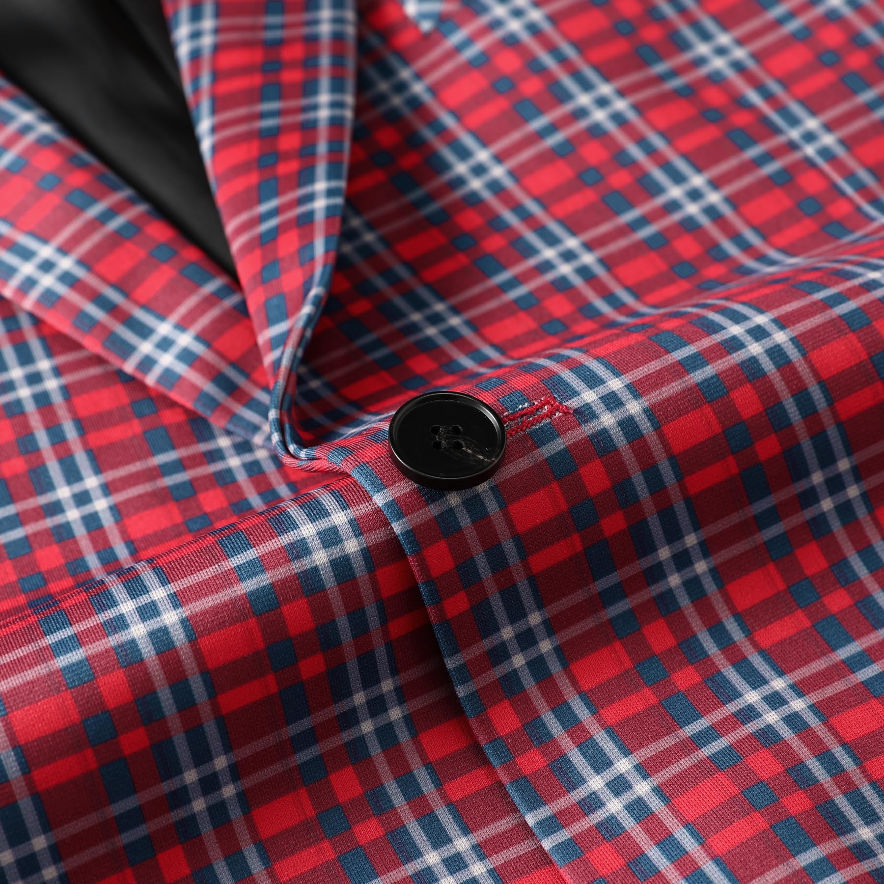 Red Grey # Men's slim fit 3-piece plaid checked suit, single-breasted two-button vintage blazer jacket with matching vest and trousers, red and grey checkered formal wear set for wedding, business, prom, party and daily office wear, isolated on white background.