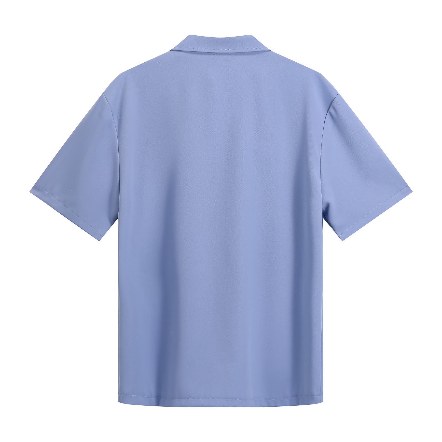 Blue # Men's solid color Hawaiian summer suit with short sleeve spread collar printed shirt and matching shorts, lightweight casual vacation outfit for camp, luau, cruise and beach, isolated on white background.