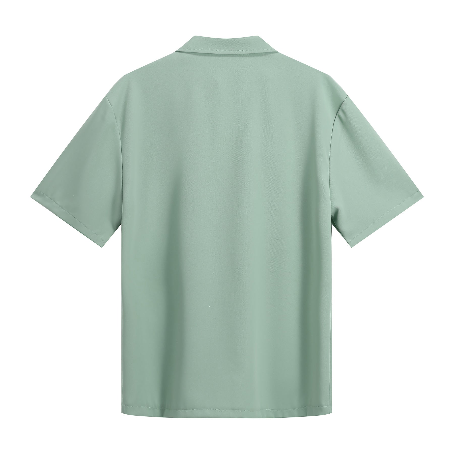 Green # Men's short sleeve Hawaiian summer suit with spread collar and all-over print, casual green vacation outfit with matching shorts for camp, luau, cruise, beach and summer party, isolated on white background.