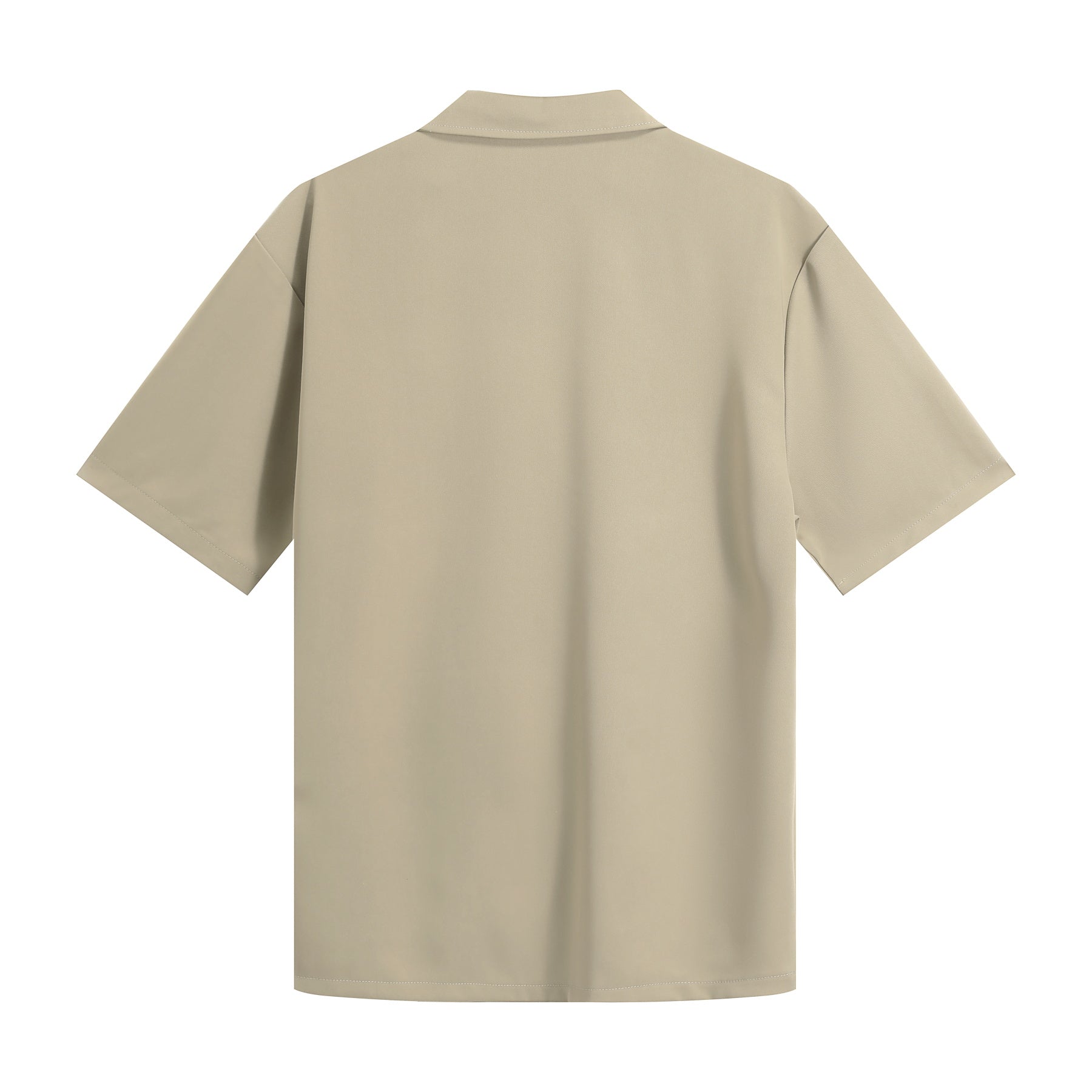 Light Khaki # Men's short sleeve Hawaiian summer suit with spread collar and two-button closure, leaf printed casual set with matching shorts, slim fit single-breasted polyester outfit for vacation, beach, cruise, luau and daily summer wear, isolated on white background.
