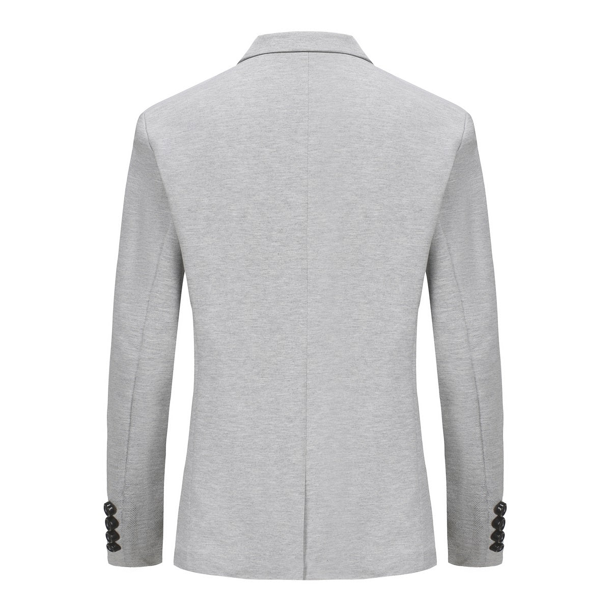 Grey # Men's slim fit one-button casual blazer with notched lapel and single-breasted closure, classic grey sport coat jacket with center vent and flap pockets for business, office, daily wear and social events, isolated on white background.