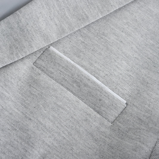 Grey # Men's slim fit one-button casual blazer with notched lapel and single-breasted closure, classic grey sport coat jacket with center vent and flap pockets for business, office, daily wear and social events, isolated on white background.