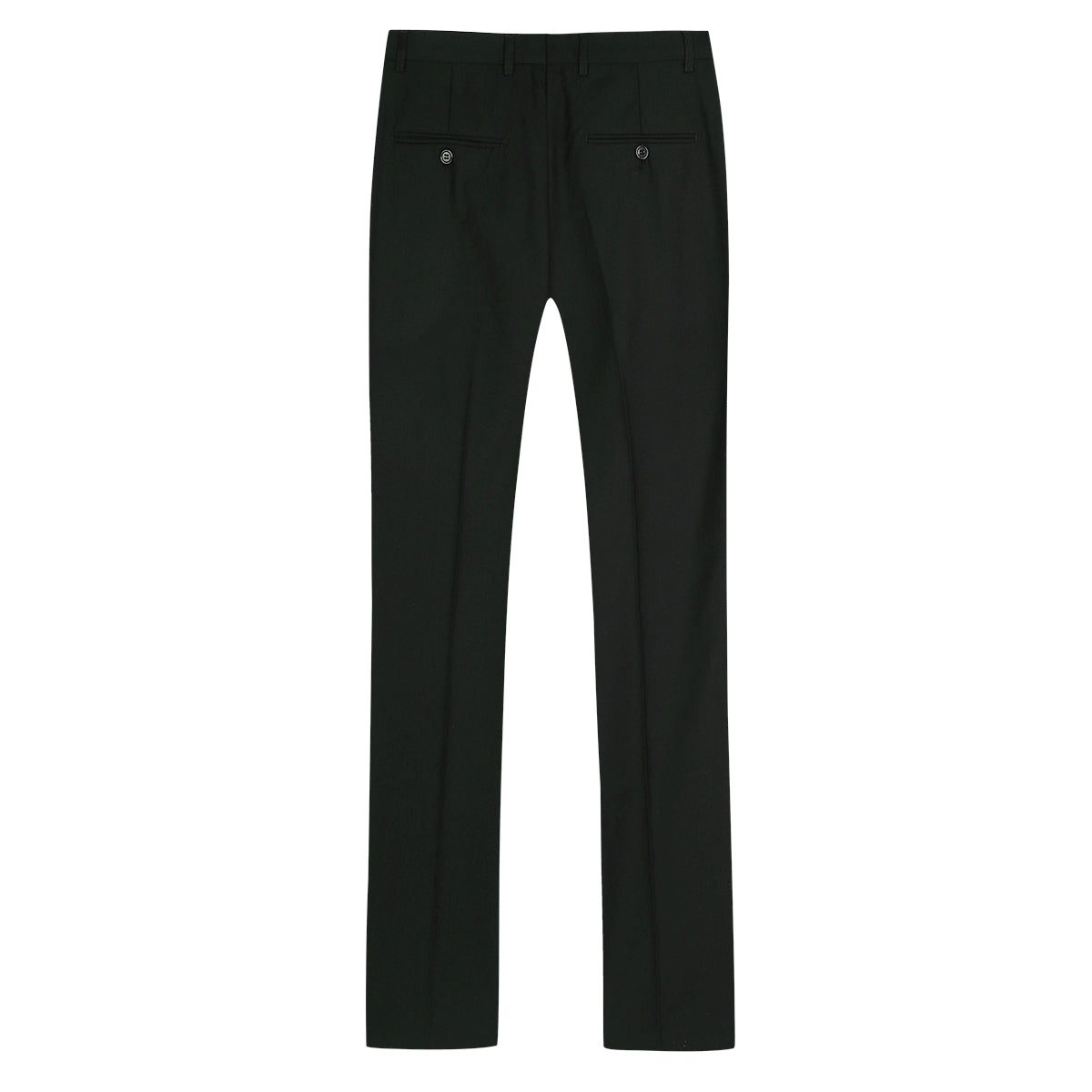 Black # Men's classic slim fit stretch flat front dress pants with extended waist strap and slanted side pockets, comfortable polyester viscose blend slacks for business, office, wedding and daily wear, isolated on white background.