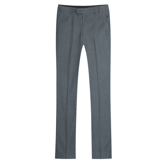 Light Grey # Men's classic slim fit stretch flat front dress pants with extended waist strap and slanted side pockets, comfortable polyester viscose blend slacks for business, office, wedding and daily wear, isolated on white background.