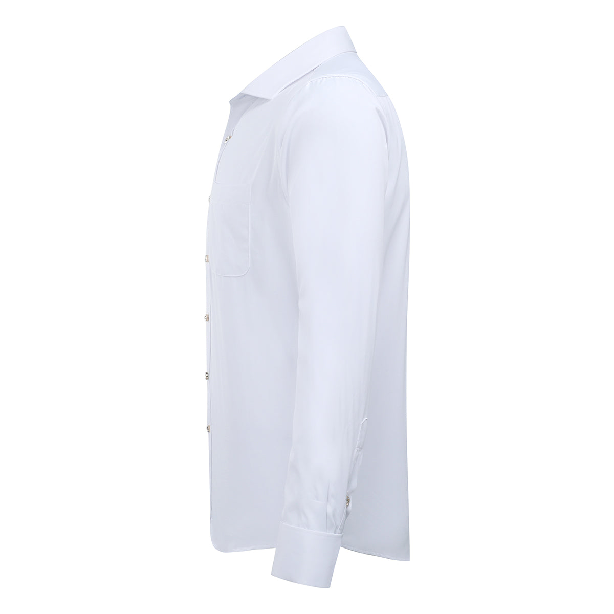 White # Men's slim fit button-down stripe checked dress shirt, long sleeve point collar with 2-button cuffs, soft breathable polyester casual formal top for business, office, wedding, party and daily wear, isolated on white background.