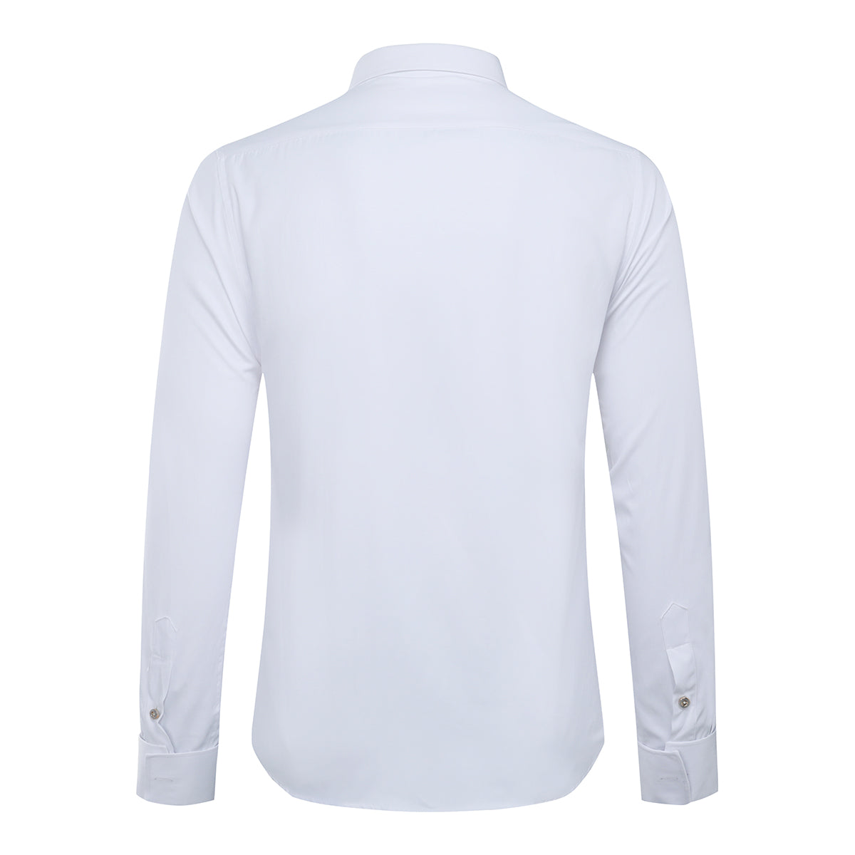 White # Men's slim fit button-down stripe checked dress shirt, long sleeve point collar with 2-button cuffs, soft breathable polyester casual formal top for business, office, wedding, party and daily wear, isolated on white background.